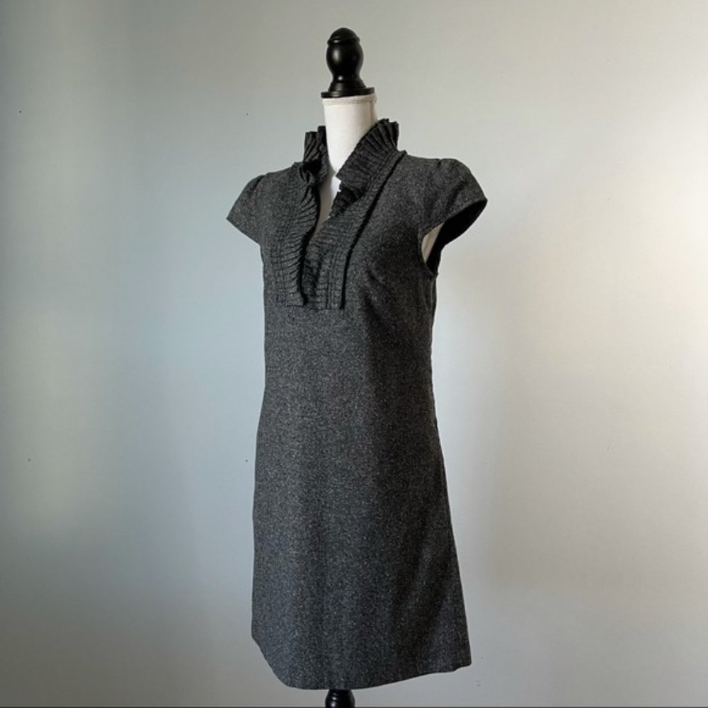 ANN TAYLOR LOFT V-Neck Cap Sleeve Wool & Silk Gray Knitted Dress Women's Size 6